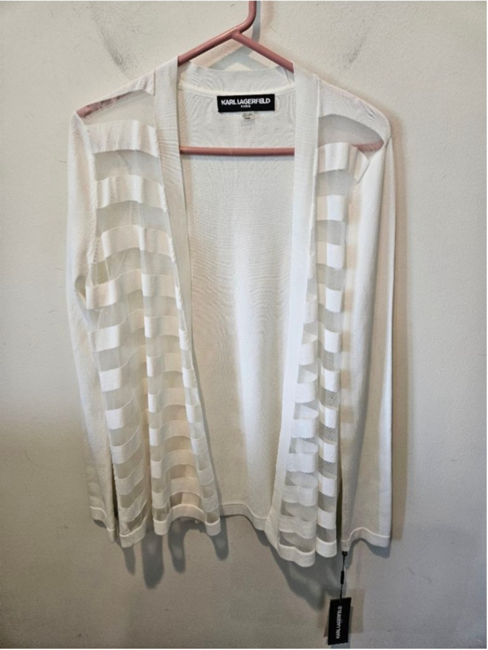 Women's KARL LAGERFELD PARIS NWT White Sheer Stripe Cardigan M